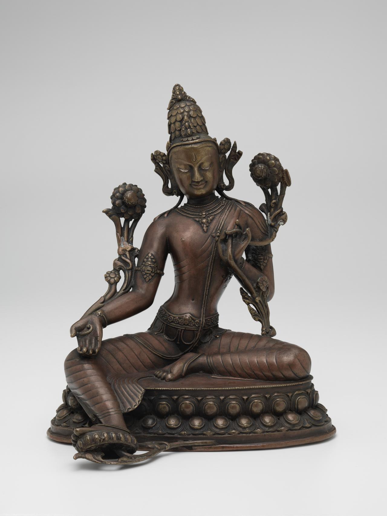 NEPALESE<br/>
<em>Avalokiteshvara</em> (15th century) <!-- (front view) --><br />

copper alloy, silver, pigment, gilt<br />
32.8 x 27.0 x 24.0 cm<br />
National Gallery of Victoria, Melbourne<br />
Purchased, 1975<br />
AS16-1975<br />

<!--53079-->