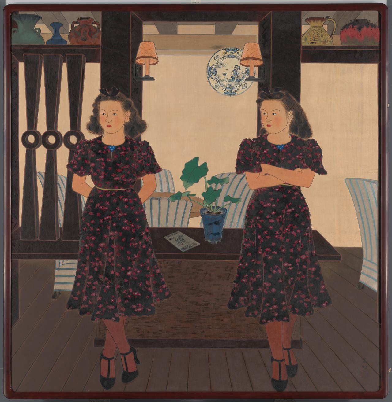 Saeki SHUNKŌ<br/>
<em>Tea and coffee salon, Sabō</em> 1939 <!-- (recto) --><br />

ink, colour, paper, lacquer<br />
186.0 x 180.5 cm<br />
National Gallery of Victoria, Melbourne<br />
Purchased with funds donated by Alan and Mavourneen Cowen, The Myer Foundation and the NGV Supporters of Asian Art, 2015<br />
2015.496<br />

<!--117866-->