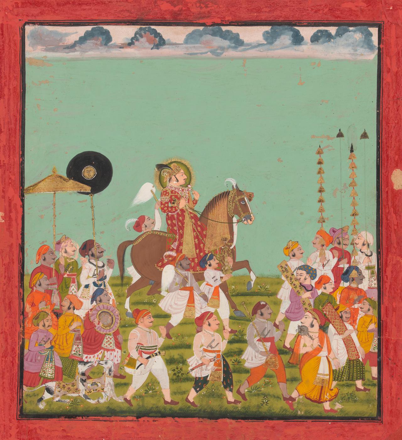 BHOPA, son of NAGA<br/>
<em>Maharana Ari Singh II riding</em> (1761) <!-- (recto) --><br />

opaque watercolour and gold paint on paper<br />
40.2 x 36.0 cm (image) 46.7 x 42.7 cm (sheet)<br />
National Gallery of Victoria, Melbourne<br />
Felton Bequest, 1980<br />
AS170-1980<br />

<!--53540-->