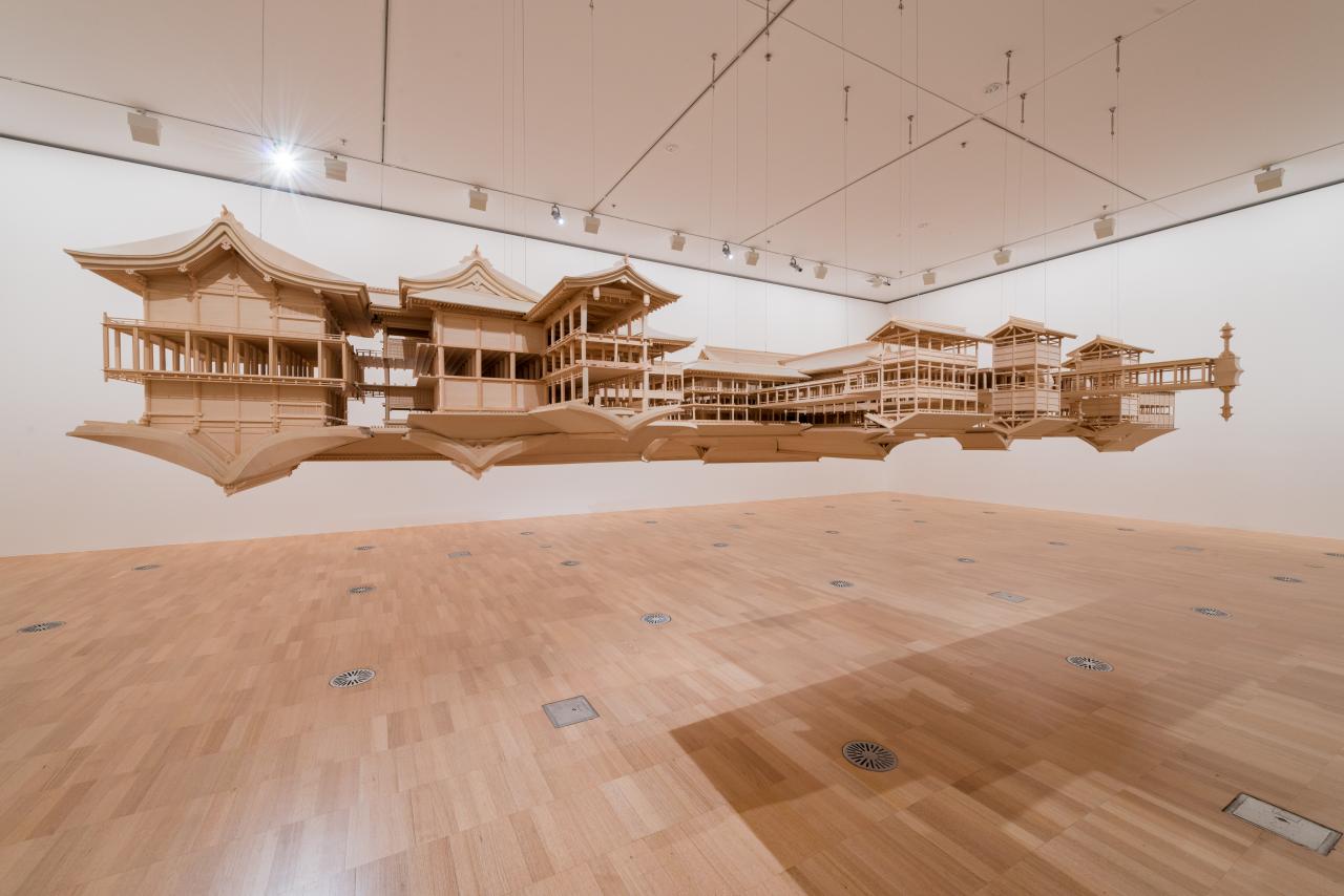 Takahiro IWASAKI<br/>
<em>Reflection model (Itsukushima)</em> (2013) <!-- (full view) --><br />
from the <i>Reflection model</i> series 2001–<br />
Cypress, adhesive<br />
(a-b) 139.0 x 783.0 x 864.0 cm (variable) (installation)<br />
National Gallery of Victoria, Melbourne<br />
Felton Bequest, 2014<br />
2015.77.a-b<br />
© Takahiro Iwasaki, courtesy of the artist and ANOMALY
<!--111512-->