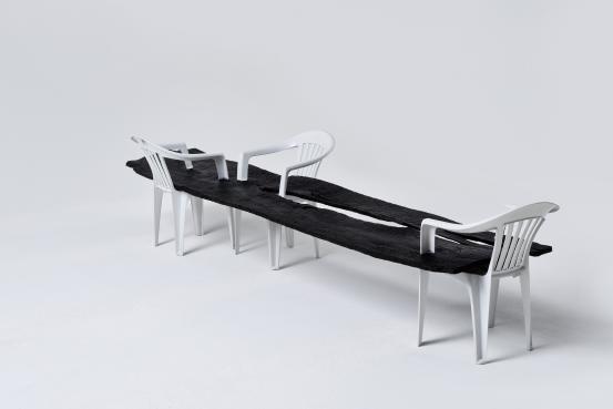 Damien WRIGHT<br/>
<em>5:45pm 18/02/2020 bench seat</em> (2020) <!-- (view 1) --><br />

polypropylene, red gum (E.camaldulensis), copper<br />
80.0 x 90.0 x 356.0 cm<br />
National Gallery of Victoria, Melbourne<br />
Purchased, Victorian Foundation for Living Australian Artists, 2021<br />
2021.112<br />
&copy; Damien Wright. Photo: Kristoffer Paulsen
<!--144930-->