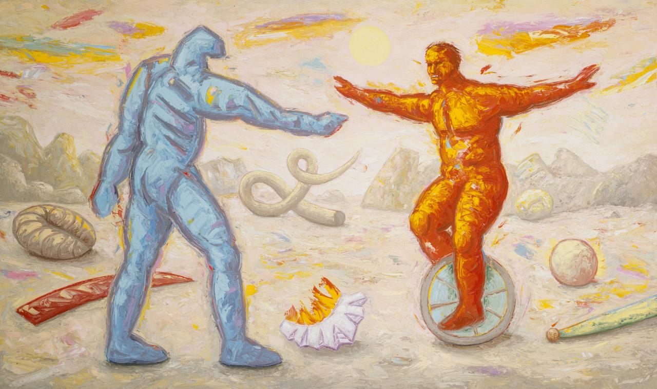 Peter BOOTH<br/>
<em>Two figures</em> 1987 <!-- (recto) --><br />

oil on canvas<br />
182.8 x 304.7 cm<br />
National Gallery of Victoria, Melbourne<br />
Gift of the ANZ Bank on the occassion of Australia's Bicentenary, 1987<br />
AC14-1987<br />
&copy; Peter Booth/Licensed by Copyright Agency, Australia
<!--3262-->