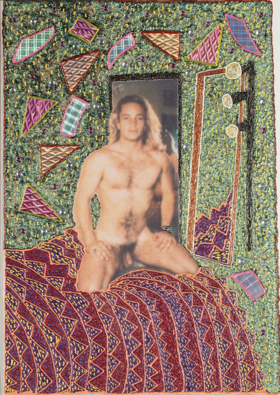 Pat LARTER<br/>
<em>Marty</em> 1995 <!-- (recto) --><br />

coloured inks, synthetic polymer paint, plastic, glitter and self adhesive plastic collage on canvas<br />
126.0 x 90.0 cm<br />
National Gallery of Victoria, Melbourne<br />
Purchased, 1997<br />
1997.341<br />
© Courtesy of the artist's estate
<!--60448--><br/><a class="col-link block" href="/explore/collection/work/60448"><strong>Collection page <i class="fa fa-angle-right"></i></strong></a>
