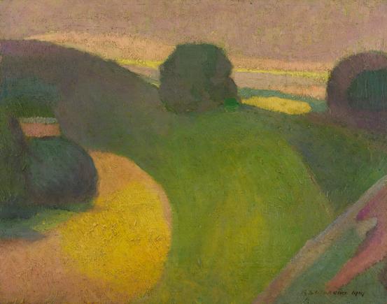Roland WAKELIN<br/>
<em>On Ball's Head</em> 1919 <!-- (recto) --><br />

oil on plywood<br />
22.8 x 28.9 cm<br />
National Gallery of Victoria, Melbourne<br />
The Joseph Brown Collection. Presented through the NGV Foundation by Dr Joseph Brown AO OBE, Honorary Life Benefactor, 2004<br />
2004.231<br />
&copy; Courtesy of the artist's estate
<!--75858-->