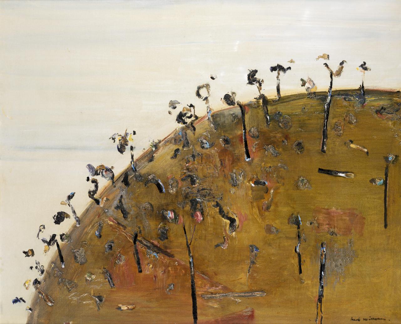 Fred WILLIAMS<br/>
<em>Dark hillside</em> (1967); (1964) {dated} <!-- (recto) --><br />

oil and tempera on canvas<br />
108.0 x 132.8 cm<br />
National Gallery of Victoria, Melbourne<br />
The Joseph Brown Collection. Presented through the NGV Foundation by Dr Joseph Brown AO OBE, Honorary Life Benefactor, 2004<br />
2004.236<br />
&copy; Estate of Fred Williams
<!--75889-->