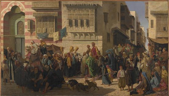 Robert DOWLING<br/>
<em>A Sheikh and his son entering Cairo on their return from a pilgrimage to Mecca</em> 1874 <!-- (recto) --><br />

oil on canvas<br />
139.3 x 244.5 cm<br />
National Gallery of Victoria, Melbourne<br />
Presented by a committee of gentlemen, 1878<br />
p.306.7-1<br />

<!--5508--><br/><a class="col-link block" href="/explore/collection/work/5508"><strong>Collection page <i class="fa fa-angle-right"></i></strong></a>