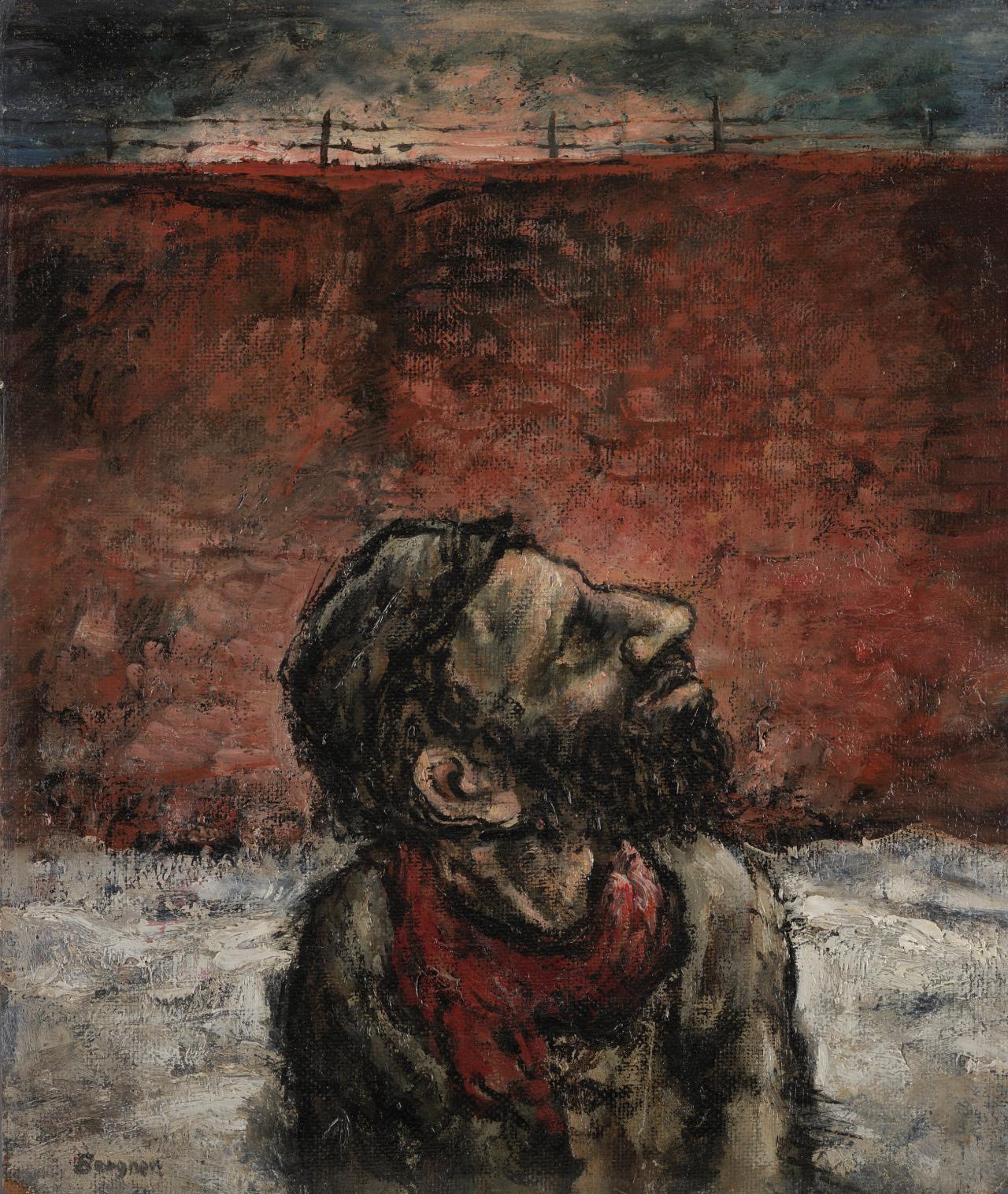 Yosl BERGNER<br/>
<em>The ghetto wall</em> 1943 <!-- (recto) --><br />

oil on canvas on composition board<br />
44.4 x 37.4 cm<br />
National Gallery of Victoria, Melbourne<br />
Presented through The Art Foundation of Victoria by Mr Yosl Bergner, Founder Benefactor, 1985<br />
A2-1985<br />
&copy; Estate of the artist
<!--6051-->