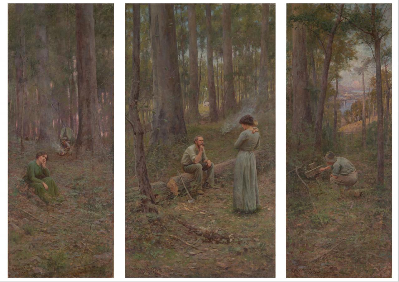 Frederick McCUBBIN<br/>
<em>The pioneer</em> 1904 <!-- (recto) --><br />

oil on canvas<br />
225.0 x 295.7 cm<br />
National Gallery of Victoria, Melbourne<br />
Felton Bequest, 1906<br />
253-2<br />

<!--5990-->