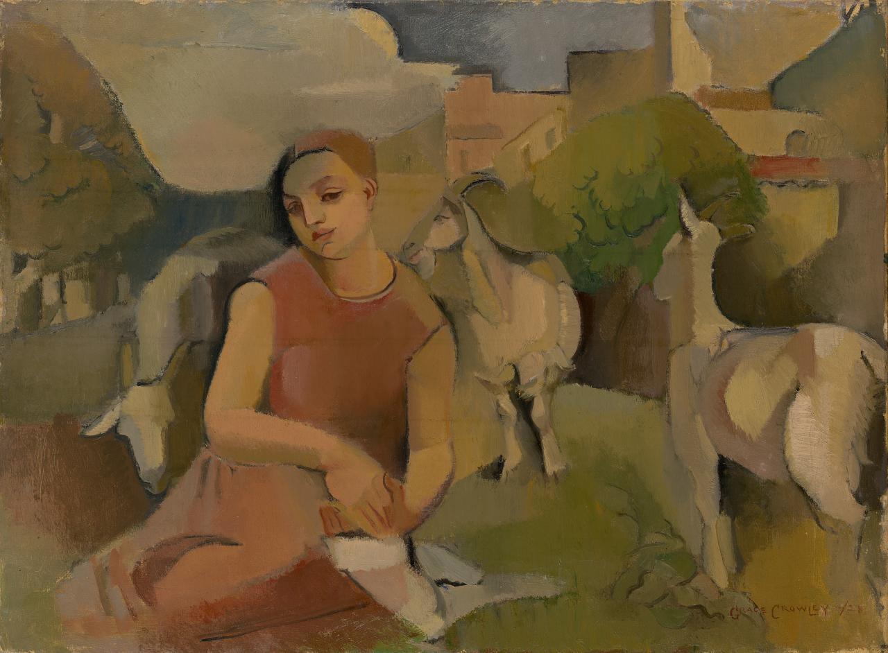 Grace CROWLEY<br/>
<em>Girl with goats</em> 1928 <!-- (recto) --><br />

oil on canvas<br />
54.4 x 73.4 cm<br />
National Gallery of Victoria, Melbourne<br />
Presented by the National Gallery Society of Victoria, 1967<br />
1759-5<br />
© National Gallery of Victoria
<!--5447-->