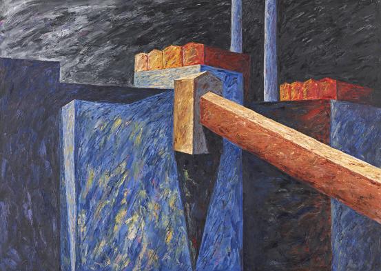 Mandy MARTIN<br/>
<em>Powerhouse 3</em> 1982 <!-- (recto) --><br />

oil on canvas<br />
152.4 x 213.6 cm<br />
National Gallery of Victoria, Melbourne<br />
Presented by the National Gallery Society of Victoria as one of the joint winners of The John McCaughey Memorial Prize, 1983<br />
AC2-1983<br />
&copy; Mandy Martin/Licensed by Copyright Agency, Australia
<!--5908-->