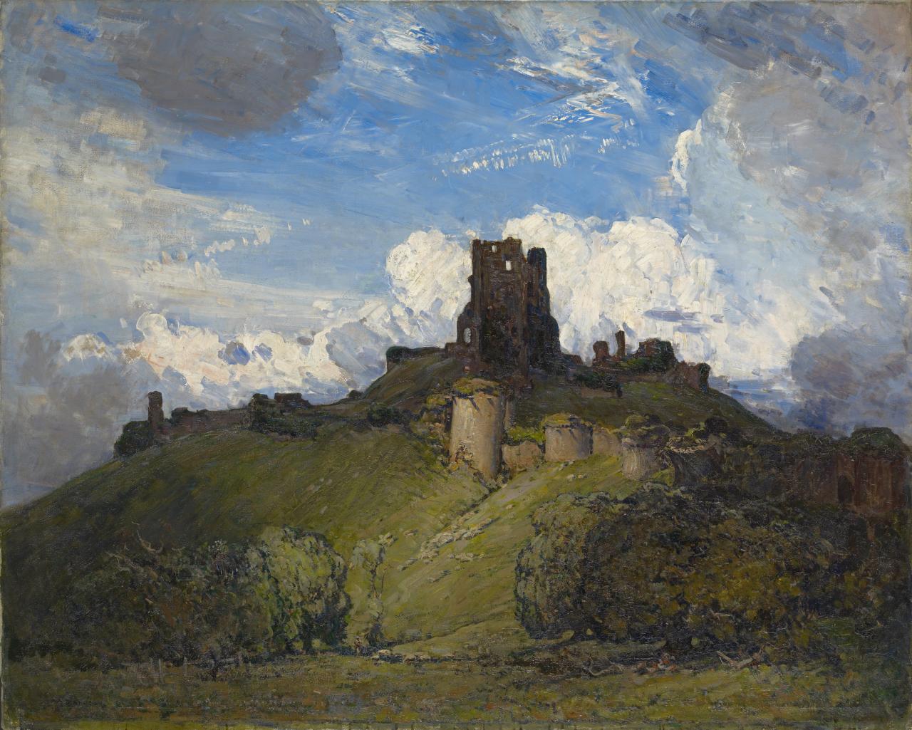 Arthur STREETON<br/>
<em>Corfe Castle</em> (1909) <!-- (recto) --><br />

oil on canvas<br />
122.6 x 153.6 cm<br />
National Gallery of Victoria, Melbourne<br />
Felton Bequest, 1914<br />
759-2<br />

<!--3044-->