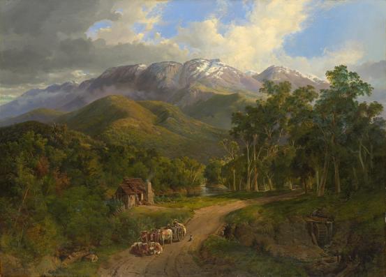 Nicholas CHEVALIER<br/>
<em>The Buffalo Ranges</em> 1864 <!-- (recto) --><br />

oil on canvas<br />
132.4 x 183.7 cm<br />
National Gallery of Victoria, Melbourne<br />
Purchased, 1864<br />
p.300.7-1<br />

<!--4638--><br/><a class="col-link block" href="/explore/collection/work/4638"><strong>Collection page <i class="fa fa-angle-right"></i></strong></a>