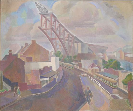 Roland WAKELIN<br/>
<em>The bridge under construction</em> (1928-1929) <!-- (recto) --><br />

oil on canvas on (board)<br />
(100.0 x 120.0 cm)<br />
National Gallery of Victoria, Melbourne<br />
Purchased, 1967<br />
1758-5<br />
&copy; Courtesy of the artist's estate
<!--3170-->