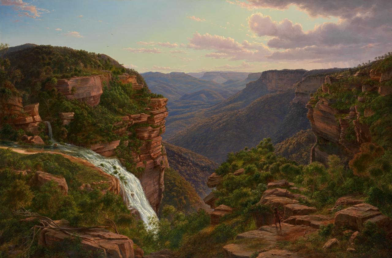 Eugene von GUÉRARD<br/>
<em>Weatherboard Creek Falls, Jamieson's Valley, New South Wales</em> 1862 <!-- (recto) --><br />

oil on canvas<br />
122.1 x 183.3 cm<br />
National Gallery of Victoria, Melbourne<br />
Presented through The Art Foundation of Victoria by the Australian and New Zealand Banking Group Limited, Honorary Life Benefactor, 1989<br />
A1-1989<br />

<!--5032-->