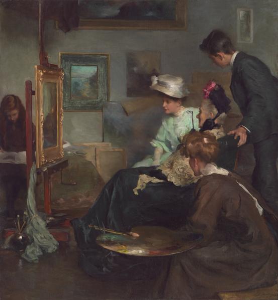 Constance L. JENKINS<br/>
<em>Friendly critics</em> 1907 <!-- (recto) --><br />

oil on canvas<br />
142.4 x 132.3 cm<br />
National Gallery of Victoria, Melbourne<br />
Presented by the artist under the terms of the National Gallery of Victoria Travelling Scholarship, 1915<br />
764-2<br />
© The Estate of Constance L. Jenkins
<!--632--><br/><a class="col-link block" href="/explore/collection/work/632"><strong>Collection page <i class="fa fa-angle-right"></i></strong></a>