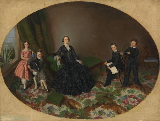 William STRUTT<br/>
<em>Maria Elizabeth O'Mullane and her children</em> (c. 1854) <!-- (recto) --><br />

oil on canvas<br />
68.1 x 90.3 cm<br />
National Gallery of Victoria, Melbourne<br />
Purchased, 1976<br />
A33-1976<br />

<!--4460--><br/><a class="col-link block" href="/explore/collection/work/4460"><strong>Collection page <i class="fa fa-angle-right"></i></strong></a>