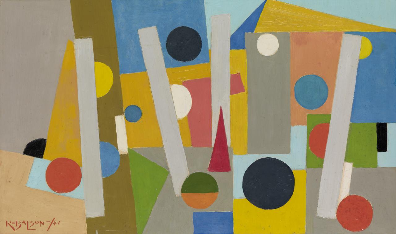 Ralph BALSON<br/>
<em>Painting no. 14</em> 1941 <!-- (recto) --><br />

oil on cardboard<br />
47.3 x 78.8 cm<br />
National Gallery of Victoria, Melbourne<br />
Loti & Victor Smorgon Fund, 2012<br />
2012.194<br />
© Ralph Balson Estate
<!--104226-->