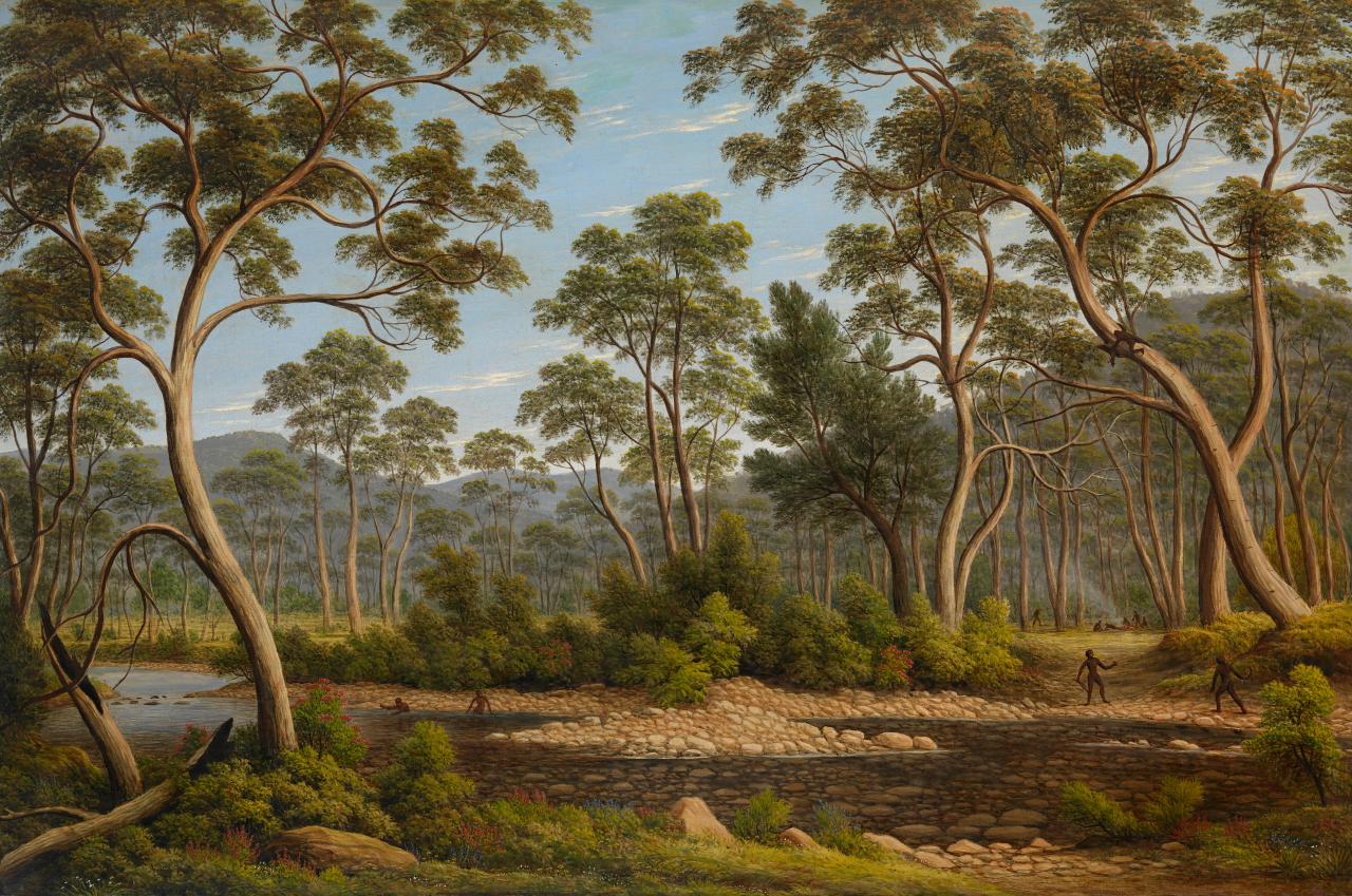 John GLOVER<br/>
<em>The River Nile, Van Diemen's Land, from Mr Glover's farm</em> 1837 <!-- (recto) --><br />

oil on canvas<br />
76.4 x 114.6 cm<br />
National Gallery of Victoria, Melbourne<br />
Felton Bequest, 1956<br />
3359-4<br />

<!--5631-->