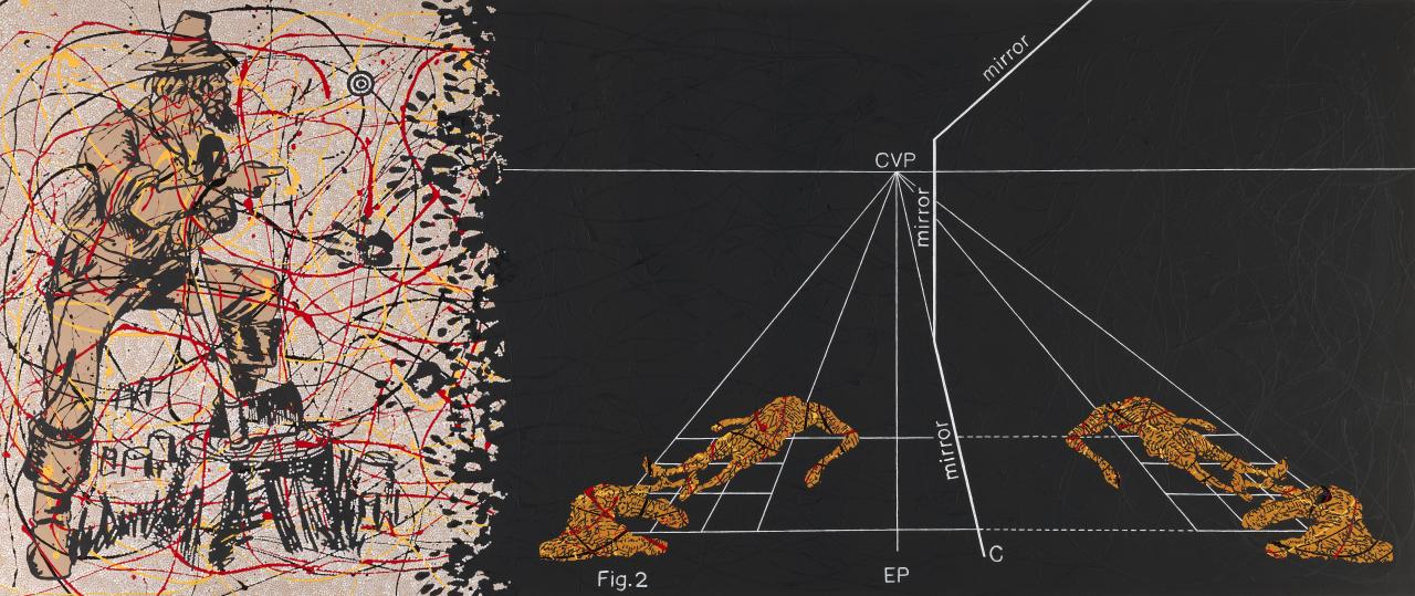 Gordon BENNETT<br/>
<em>Terra Nullius (Teaching Aid) As Far As The Eye Can See</em> 1993 <!-- (recto) --><br />

synthetic polymer paint on canvas<br />
176.0 x 414.0 cm<br />
National Gallery of Victoria, Melbourne<br />
Gift of Nellie Castan in memory of Ron Castan through the Australian Government's Cultural Gifts Program, 2018<br />
2018.1042<br />
© The Estate of Gordon Bennett
<!--135961-->