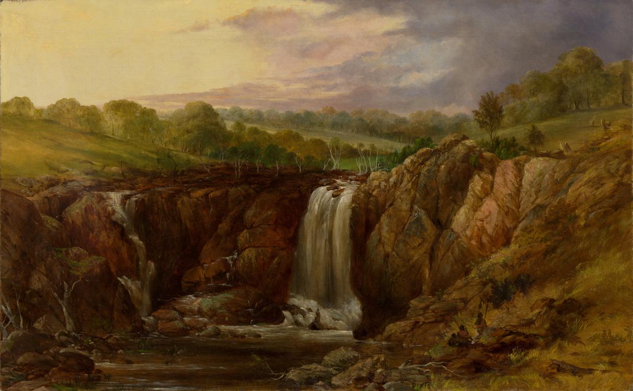 Thomas CLARK<br/>
<em>(The Upper Falls on the Wannon)</em> 1867 <!-- (recto) --><br />

oil on canvas<br />
76.5 x 122.5 cm<br />
National Gallery of Victoria, Melbourne<br />
The Joseph Brown Collection. Presented through the NGV Foundation by Dr Joseph Brown AO OBE, Honorary Life Benefactor, 2004<br />
2004.160<br />

<!--75822-->