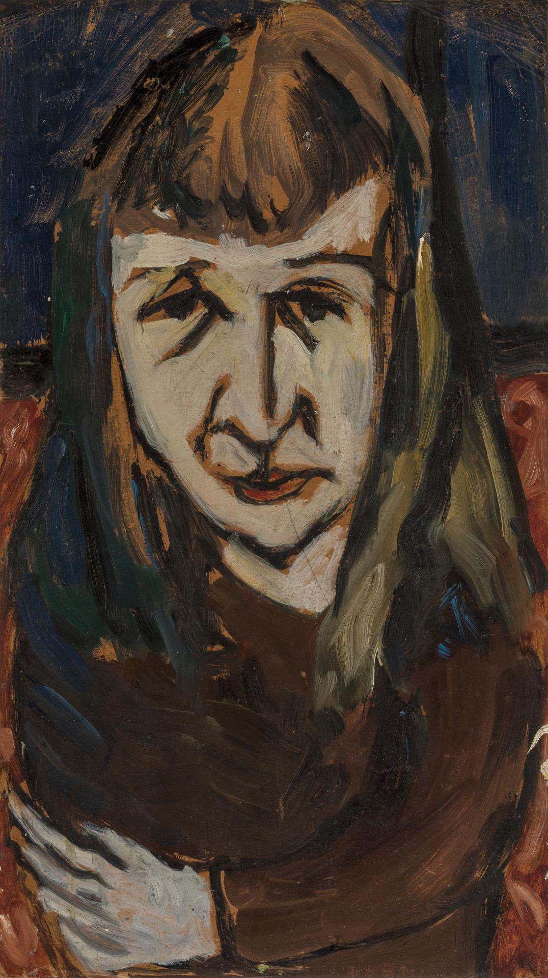 Joy HESTER<br/>
<em>Pauline McCarthy</em> (1945) <!-- (recto) --><br />

oil on cardboard<br />
45.7 x 26.0 cm<br />
National Gallery of Victoria, Melbourne<br />
June Sherwood Bequest, 2021<br />
2021.275<br />
© Joy Hester Estate/Licensed by Copyright Agency, Australia
<!--147406-->