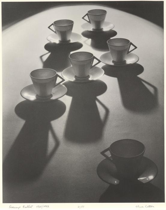 Olive COTTON<br/>
<em>Teacup ballet</em> 1935; 1992 {printed} <!-- (recto) --><br />

gelatin silver photograph<br />
36.0 x 29.2 cm (image)<br />
ed. 21/50<br />
National Gallery of Victoria, Melbourne<br />
Purchased from Admission Funds, 1992<br />
PH199-1992<br />
© The estate of Olive Cotton
<!--13122--><br/><a class="col-link block" href="/explore/collection/work/13122"><strong>Collection page <i class="fa fa-angle-right"></i></strong></a>