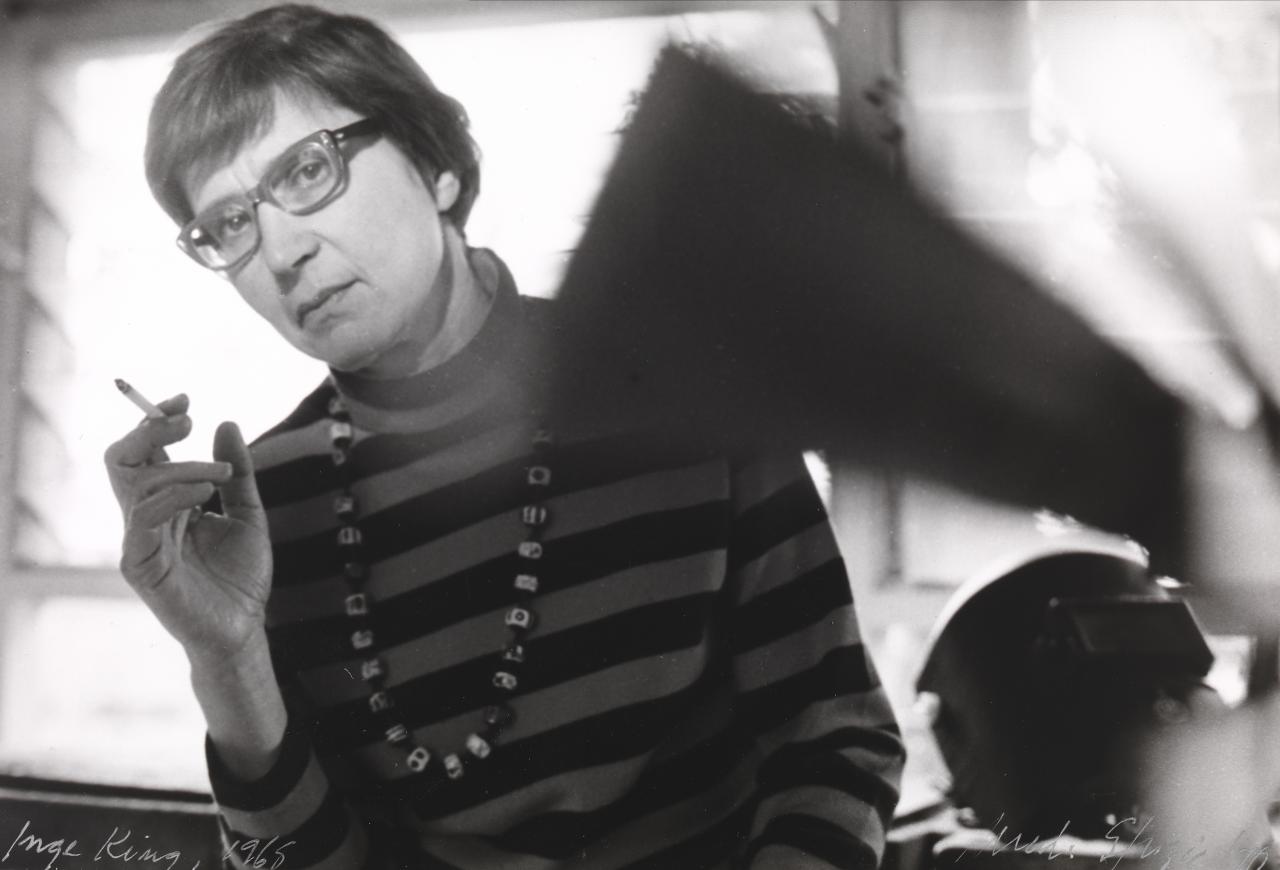 Mark STRIZIC<br/>
<em>Inge King</em> 1965; 1970 {printed} <!-- (recto) --><br />

gelatin silver photograph<br />
16.6 x 24.5 cm (image and sheet)<br />
National Gallery of Victoria, Melbourne<br />
Purchased, Victorian Foundation for Living Australian Artists, 2006<br />
2006.398<br />
&copy; The estate of Inge King
<!--81488-->