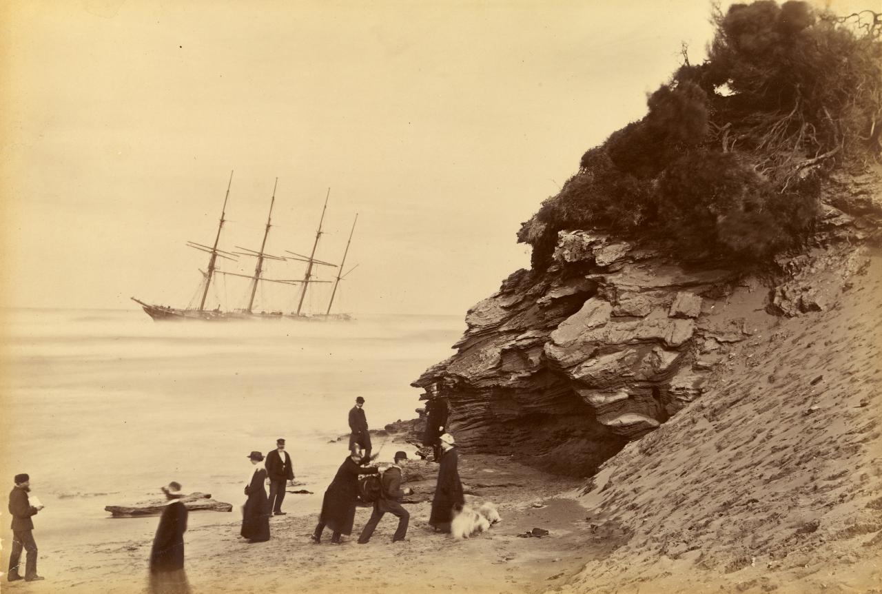 Fred KRUGER<br/>
<em>Wreck of the ship George Roper, Point Lonsdale</em> (1883) <!-- (recto) --><br />

albumen silver photograph<br />
18.4 x 27.2 cm (image)<br />
National Gallery of Victoria, Melbourne<br />
Gift of Mrs Beryl M. Curl, 1979<br />
PH246-1979<br />

<!--8829-->