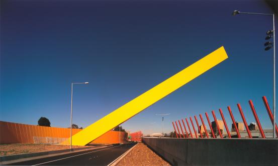 John GOLLINGS<br/>
<em>Tullamarine Freeway entry statement &ndash; Denton Corker Marshall</em> 1998 <!-- (recto) --><br />

inkjet print<br />
84.0 x 110.7 cm<br />
National Gallery of Victoria, Melbourne<br />
Purchased, Victorian Foundation for Living Australian Artists, 2017<br />
2017.418<br />
&copy; John Gollings
<!--130955-->