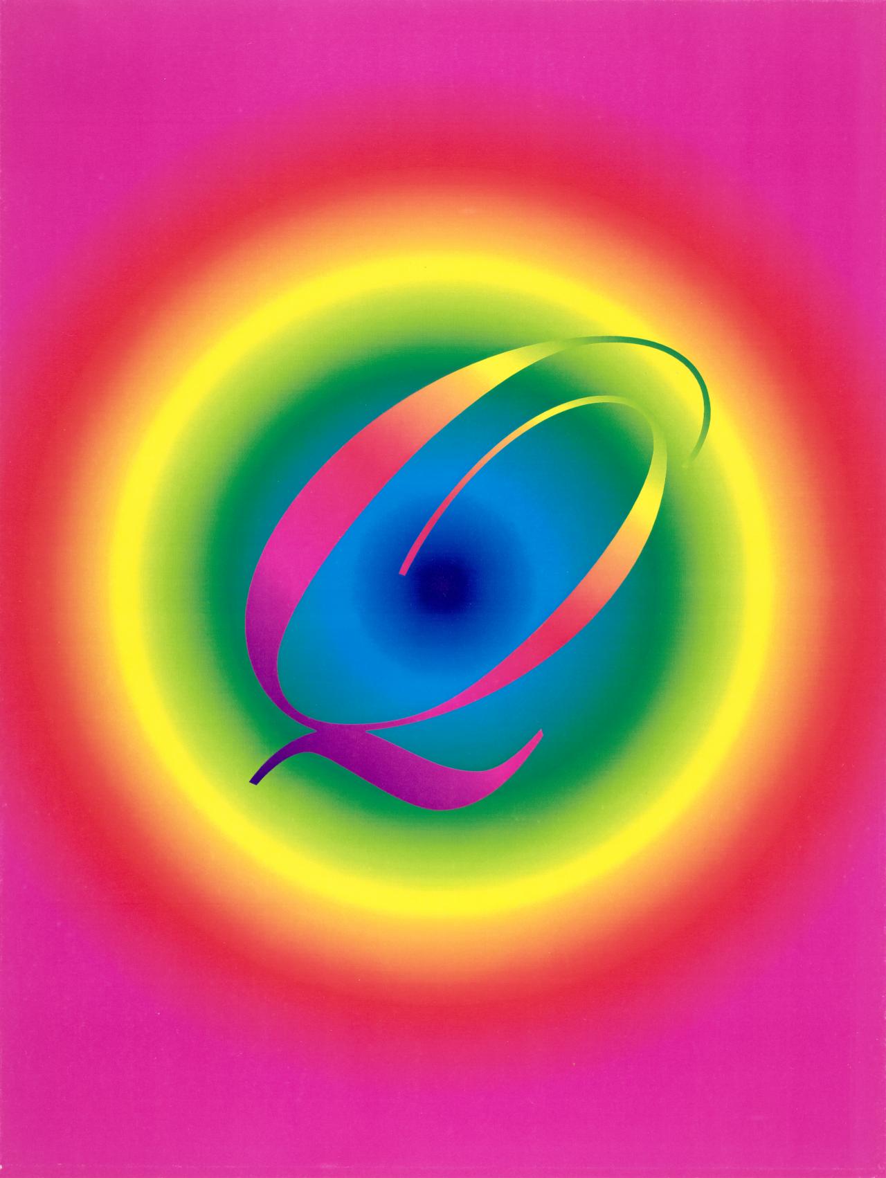 David McDIARMID<br/>
<em>Q</em> (1994) <!-- (recto) --><br />
from the <i>Rainbow aphorism</i> series 1994<br />
computer-generated colour laserprint<br />
37.6 x 28.4 cm (image) 38.6 x 29.4 cm (sheet)<br />
National Gallery of Victoria, Melbourne<br />
Purchased, 1994<br />
P139.12-1994<br />
© David McDiarmid/Licensed by Copyright Agency, Australia
<!--55244-->