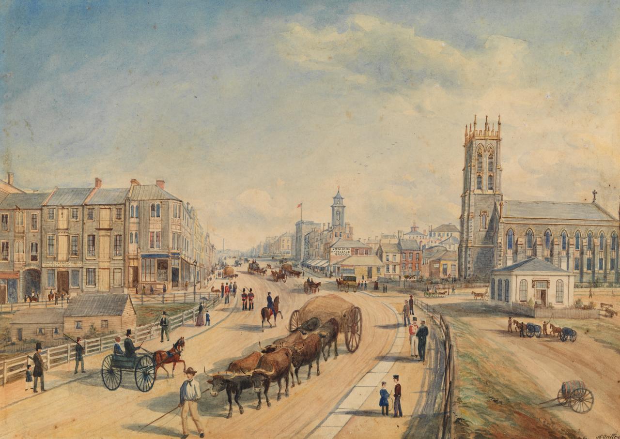 Henry GRITTEN<br/>
<em>Princes Bridge</em> 1856 <!-- (recto) --><br />

watercolour<br />
(25.0 x 35.0 cm) (image)<br />
National Gallery of Victoria, Melbourne<br />
Gift of John H. Connell, 1914<br />
752-2<br />

<!--27228-->