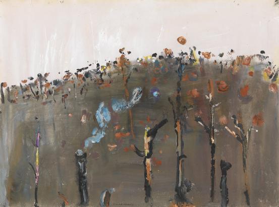 Fred WILLIAMS<br/>
<em>Burning tree stump</em> (1968) <!-- (recto) --><br />

gouache<br />
57.0 x 76.4 cm (image and sheet)<br />
National Gallery of Victoria, Melbourne<br />
Purchased through The Art Foundation of Victoria with the assistance of the H. J. Heinz II Charitable and Family Trust, Governor, and the Utah Foundation, Fellow, 1980<br />
AC10-1980<br />
&copy; Estate of Fred Williams
<!--27871-->