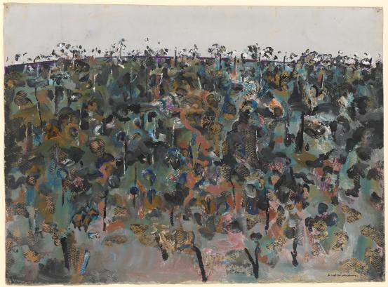 Fred WILLIAMS<br/>
<em>Horseman in the landscape</em> (1967) <!-- (recto) --><br />

gouache<br />
57.0 x 76.8 cm (image and sheet)<br />
National Gallery of Victoria, Melbourne<br />
Purchased through The Art Foundation of Victoria with the assistance of the H. J. Heinz II Charitable and Family Trust, Governor, and the Utah Foundation, Fellow, 1980<br />
AC4-1980<br />
&copy; Estate of Fred Williams
<!--27883-->