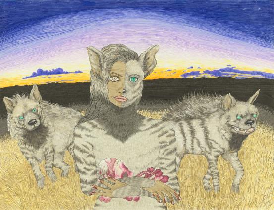 TEXTAQUEEN<br/>
<em>Call of the crocotta (Self-portrait)</em> 2012 <!-- (recto) --><br />

colour fibre-tipped pens<br />
97.7 x 127.0 cm<br />
National Gallery of Victoria, Melbourne<br />
Purchased NGV Foundation with the assistance of The Docking Drawing Fund (NGV), 2013<br />
2013.46<br />
© TextaQueen
<!--106402--><br/><a class="col-link block" href="/explore/collection/work/106402"><strong>Collection page <i class="fa fa-angle-right"></i></strong></a>