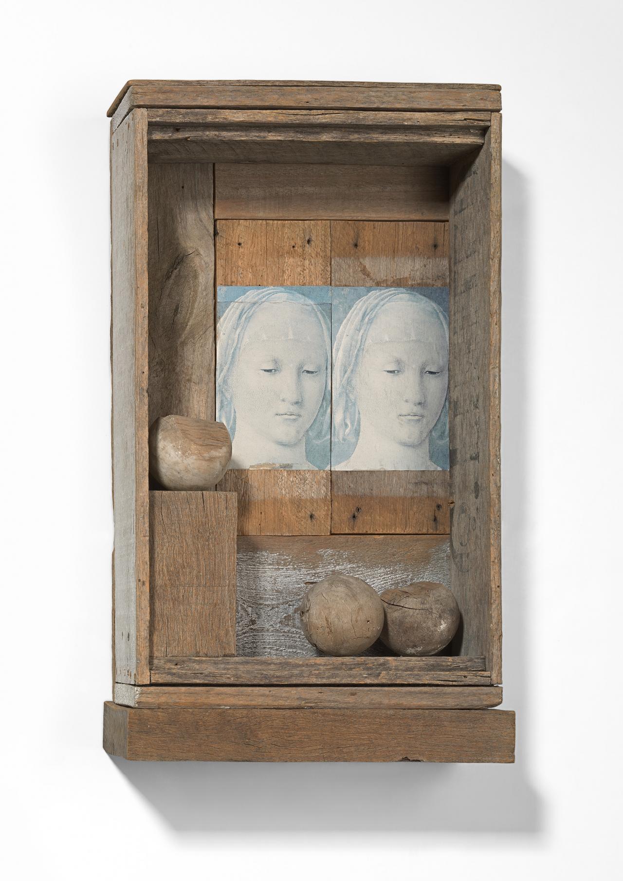 Rosalie GASCOIGNE<br/>
<em>Cloister</em> (1978) <!-- (view 1) --><br />

painted wood and collage<br />
61.1 x 34.8 x 15.5 cm<br />
National Gallery of Victoria, Melbourne<br />
Gift of James Mollison, AO, 1999<br />
1999.402<br />
&copy; Rosalie Gascoigne Estate/Licensed by Copyright Agency, Australia
<!--66809-->