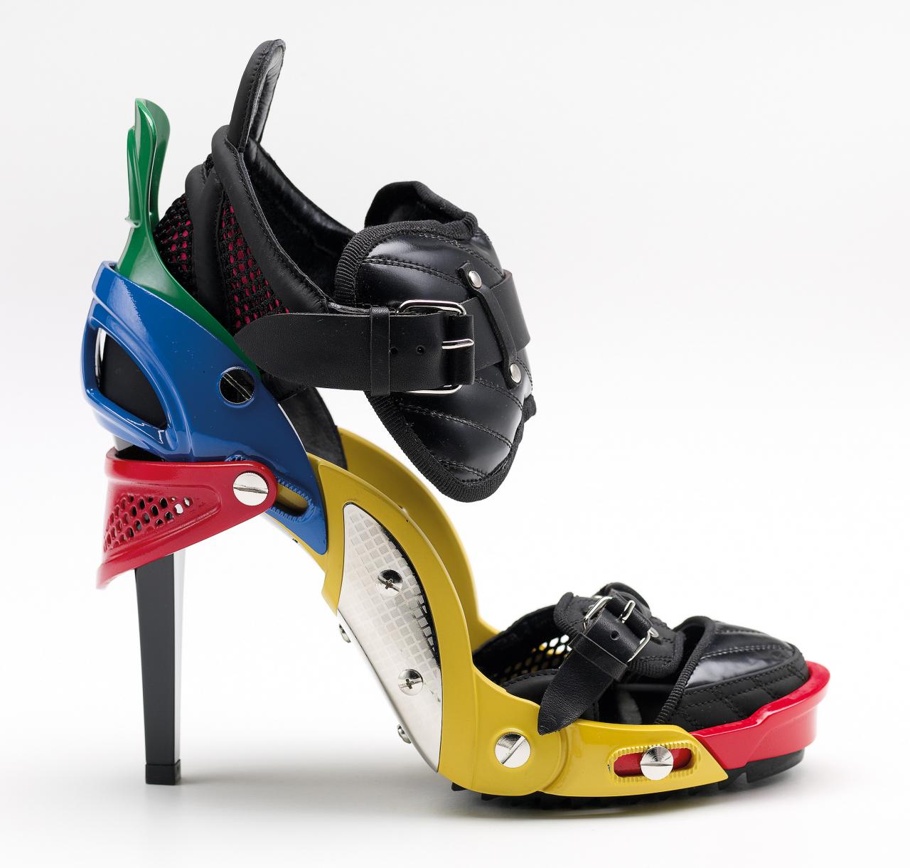 Balenciaga, Paris (fashion house)<br/>
French 1937–1968<br/>
Nicolas Ghesquière (designer)<br/>
born France 1971<br/>
<em>Sandals</em> 2007 autumn–winter<br/>
leather, plastic, metal, rubber, nylon<br/>
(a-b) 22.1 x 10.6 x 22.3 cm (each)<br/>
National Gallery of Victoria, Melbourne <br/>
Purchased NGV Foundation, 2008 (2008.1.a-b)<br/>