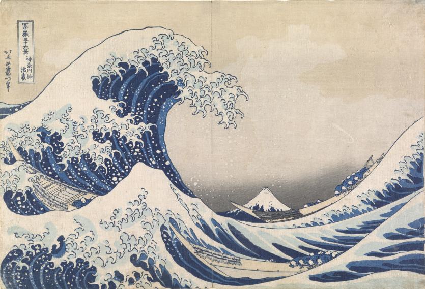 fig. 1<br/>
Katsushika Hokusai<br/>
Japanese 1760&ndash;1849<br/>
<em>Under the wave off Kanagawa</em> c.1830<br/>
from the series <em>Thirty-six views of Mount Fuji</em><br/>
c.1830&ndash;35<br/>
colour, woodblock<br/>
25.7 x 37.7 cm (image and sheet)<br/>
National Gallery of Victoria<br/>
Felton Bequest, 1909 (426-2)<br/>


