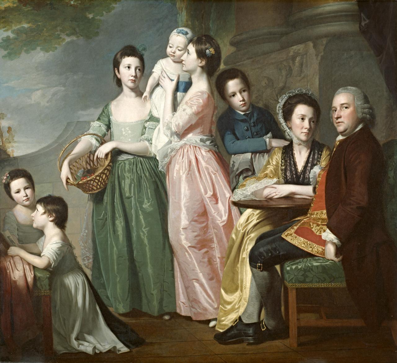 fig. 1 <br/>
George Romney <br/>
British 1734–1802<br/>
<em>The Leigh family</em> c.1768<br/>
oil on canvas<br/>
185.8 x 202.0 cm<br/>
National Gallery of Victoria, Melbourne<br/>
Felton Bequest, 1959 (338-5)<br/>