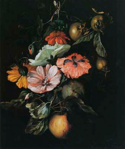 fig. 4<br/>
Rachel Ruysch<br/>
<em>Still life</em> 1682<br/>
oil on canvas<br/>
38.5 x 33.0 cm<br/>
N&aacute;rodn&iacute; Galerie, Prague<br/>


