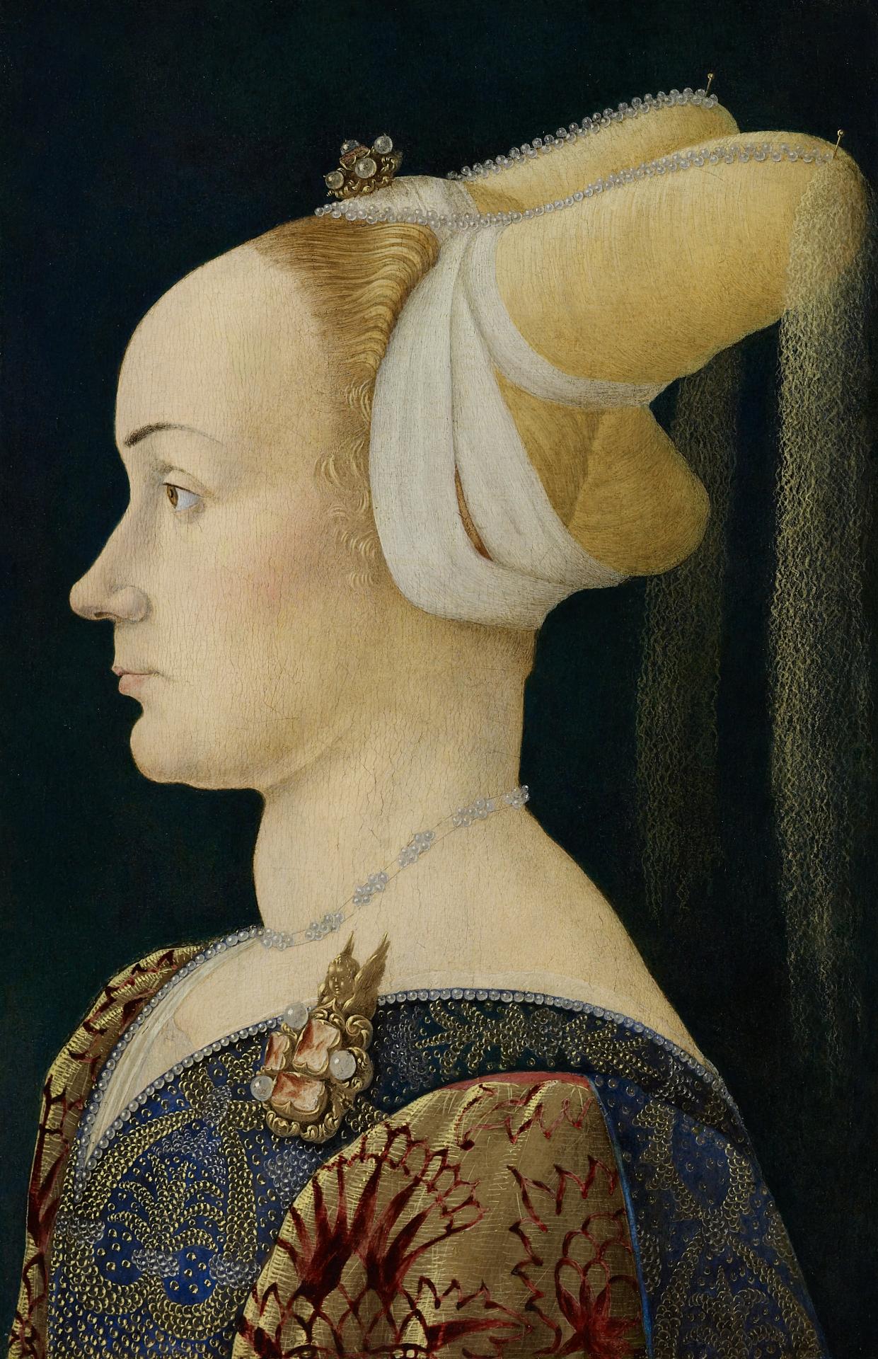 fig. 1 <br/>
Florentine School<br/>
<em>Profile portrait of a lady</em>, late fifteenth century <br/>
tempera and oil on panel <br/>
38.0 x 24.4 cm <br/>
National Gallery of Victoria<br/>
Felton Bequest 1946 (1541-4)<br/>