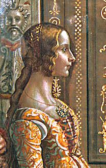 fig.8a<br/>
Domenico Ghirlandaio<br/>
<em>Ludovica Tornabuoni</em>, detail from <em>The Birth of the Virgin</em> c.1486&ndash;90 <br/>
Fresco S. Maria Novella, Florence<br/>


