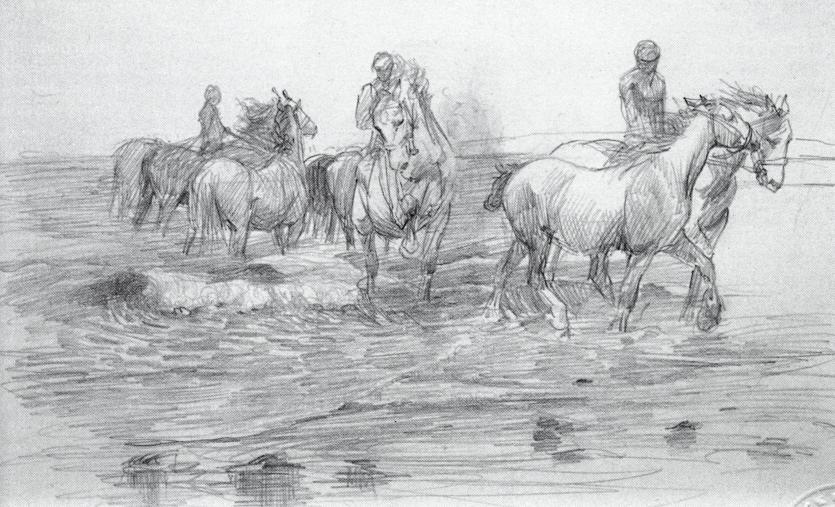 fig. 2 <br/>
Lucy Kemp-Welch<br/>
<em>Horses bathing in the sea</em> 1899<br/>
pencil<br/>
Private collection<br/>
&copy; David Messum<br/>


