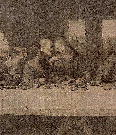 fig.4 <br/>
Rafael Morghen<br/>
Italian 1758&ndash;1833<br/>
Copy after Leonardo da Vinci's<br/>
<em>Last Supper</em> c.1793 (detail)<br/>
engraving<br/>
43.1 x 88.9 cm<br/>
National Gallery of Victoria, Melbourne<br/>


