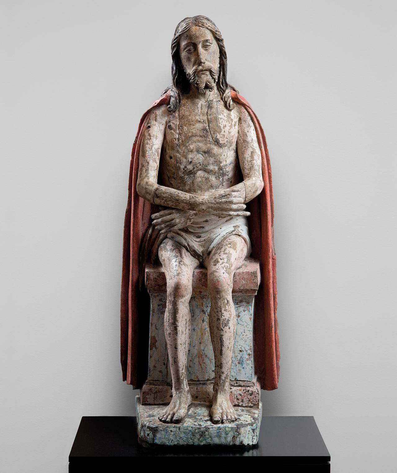 France<br/>
<em>The derision of Christ</em> mid 15th century<br/>
polychromed wood<br/>
135.0 x 51.7 x 47.5 cm<br/>
National Gallery of Victoria, Melbourne <br/>
Purchased with funds donated by the Xavier College Art Advisory Board, David Byrne, John T. (Jack) Rush and two anonymous donors, 2012 (2012.336)<br/>