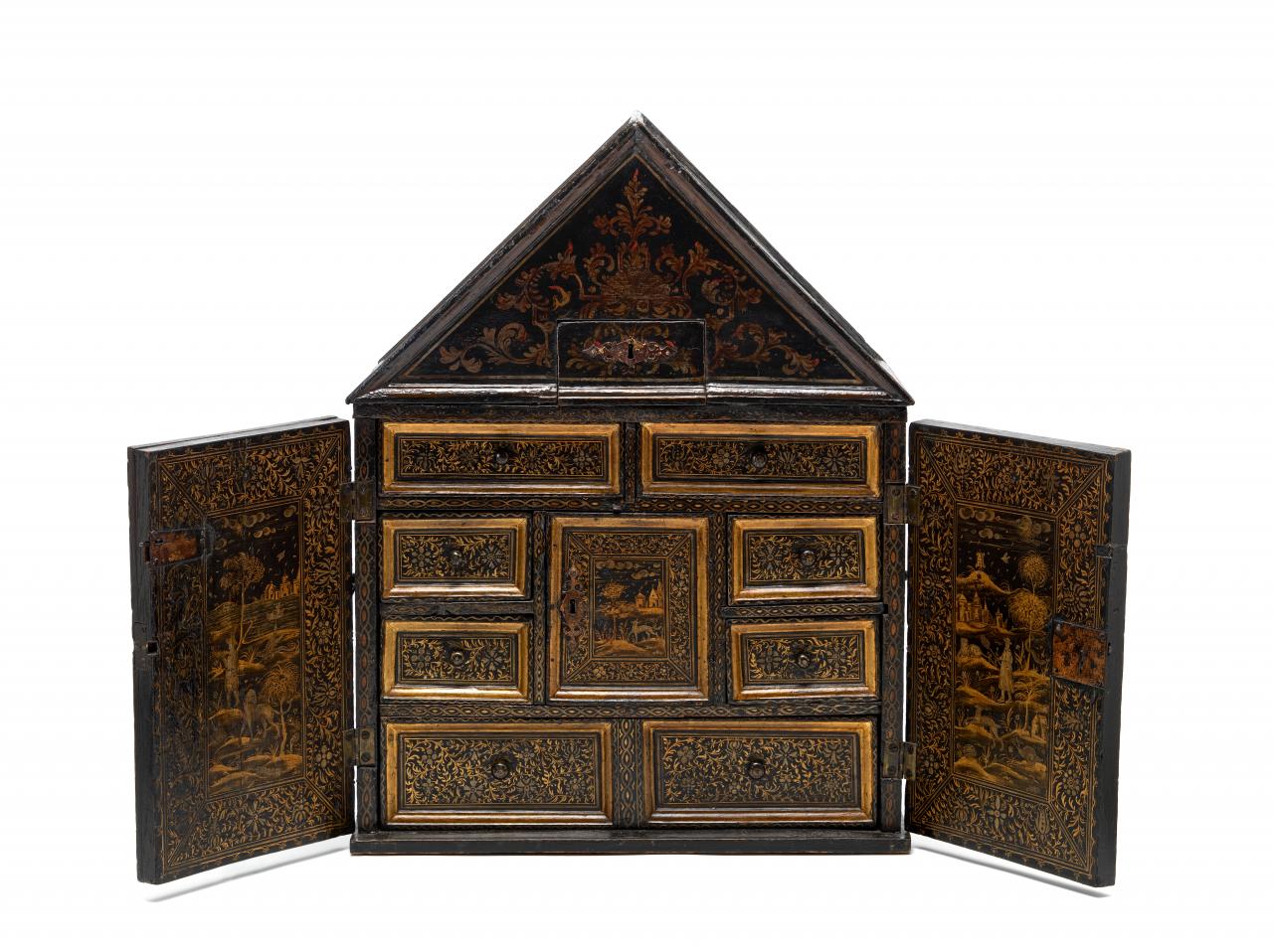 A Japanese Laquer Cabinet in picturial style