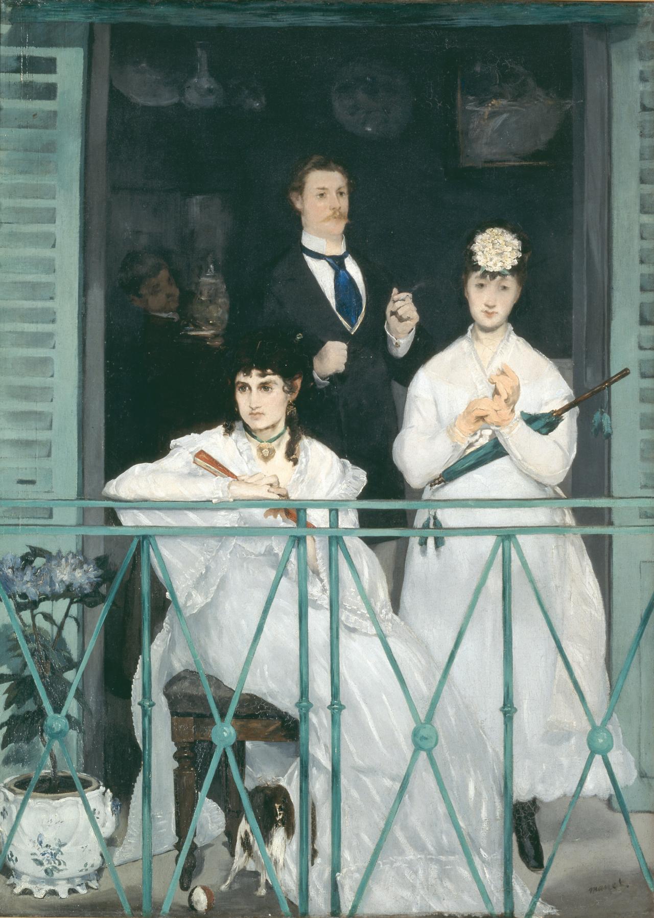 Édouard Manet<br/>
French 1832-83<br/>
<em>The balcony (Le Balcon)</em> 1868-69<br/>
oil on canvas<br/>
170.0 x 124.5 cm<br/>
Collection Musée d'Orsay, Paris<br/>
RF 2772<br/>
© Photo RMN -- Hervé Lewandowski