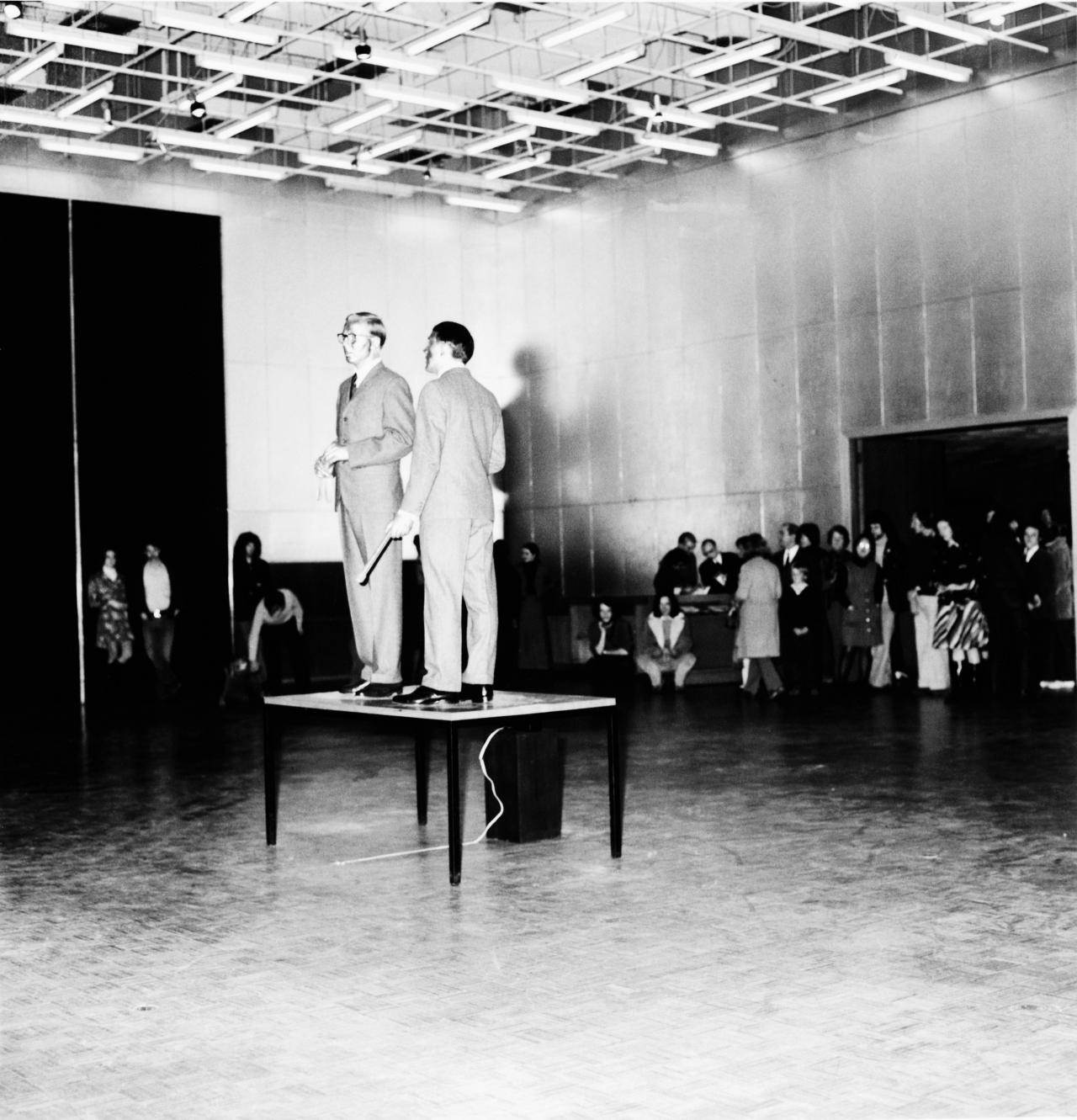 fig. 1<br/>
Gilbert & George present <I>The singing sculpture</I> at the NGV, 1973<br/>