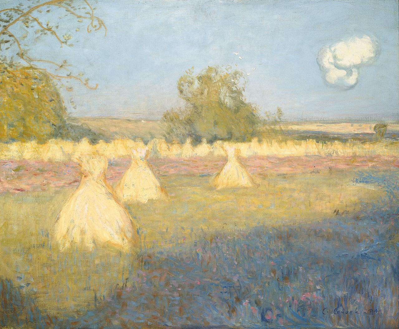 Charles Conder<br/>
England 1868–1909, lived in Australia 1884–90, Europe 1890–1905<br/>
<em>Hayfield, France</em> 1894<br/>
oil on canvas<br/>
60.3 x 73.5 cm<br/>
Art Gallery of South Australia, Adelaide<br/>
M.J.M. Carter AO Collection<br/>