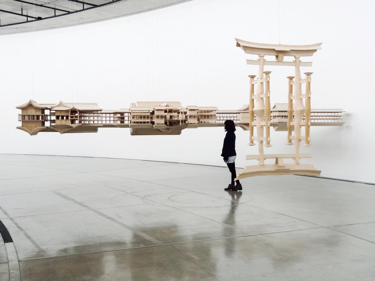 Takahiro Iwasaki<br/>
Japanese born 1975<br/>
<em>Reflection Model (Itsukushima)</em> 2013-2014<br/>
Japanese cypress wood, bass wood, wire<br/>
Installation view at Aomori Contemporary Art Centre (ACAC)<br/>
National Gallery of Victoria, Melbourne<br/>
Felton Bequest, 2014<br/>
© Takahiro Iwasaki, courtesy of the artist and ARATANIURANO