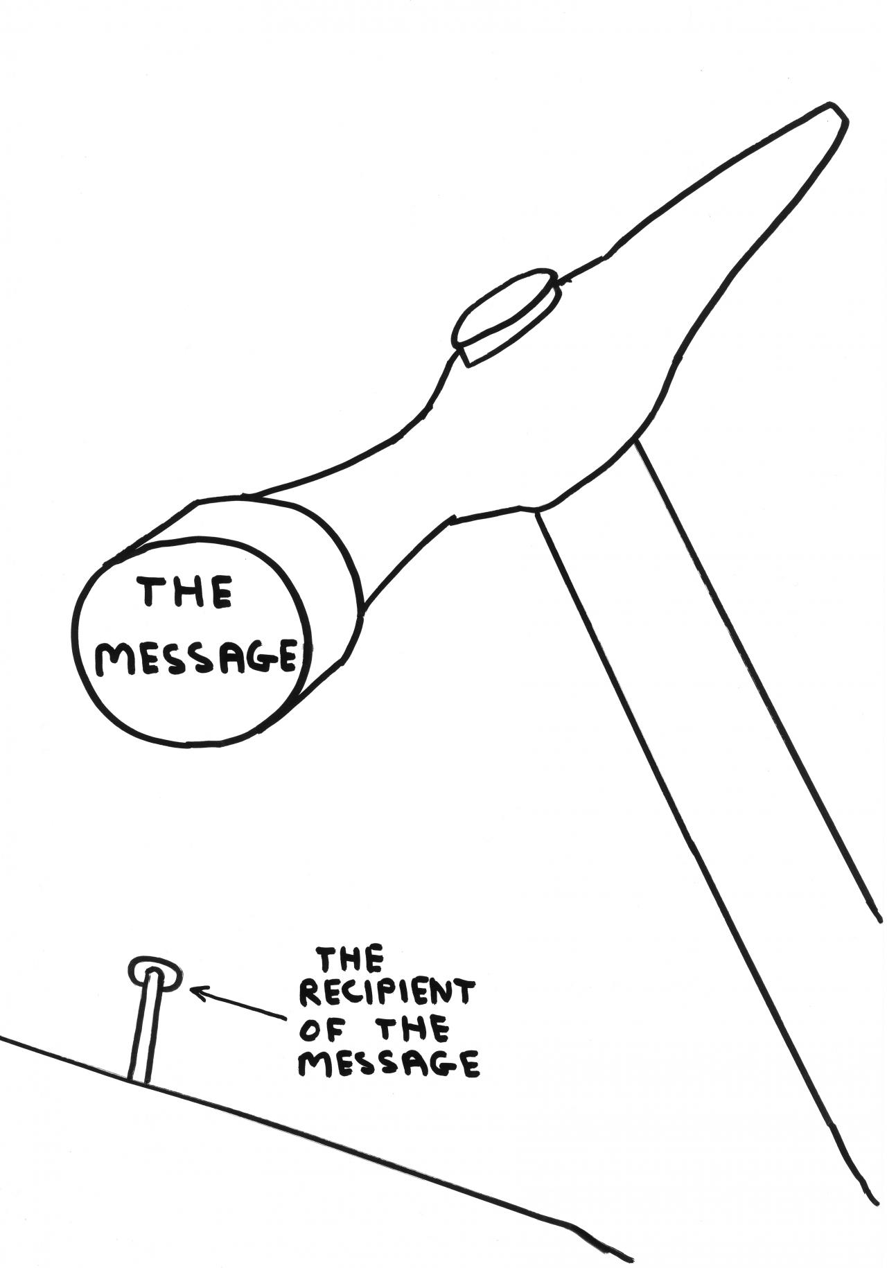 David Shrigley<br/>
<em>Untitled</em> (<em>The message</em>) 2014<br/>
acrylic on paper<br/>
75.0 x 56.0 cm<br/>
Courtesy of the artist and Stephen Friedman Gallery, London<br/>
© David Shrigley